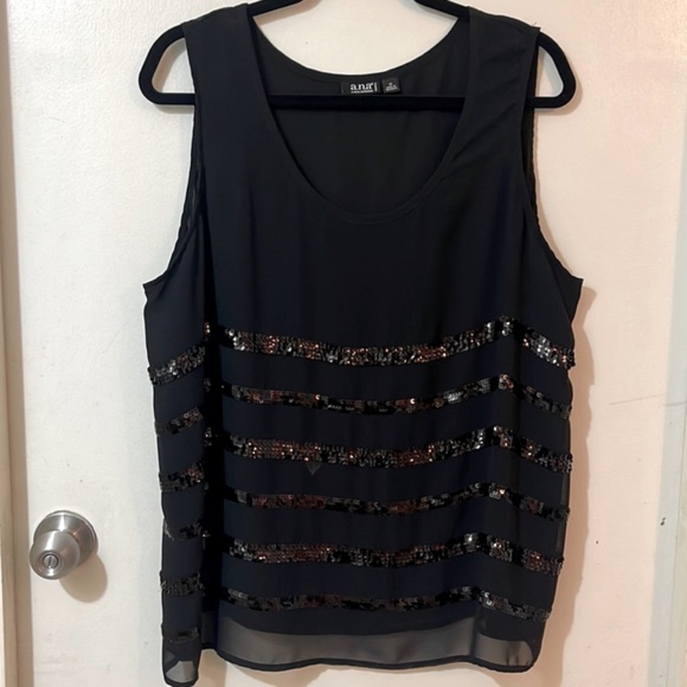Elegant A.N.A black cami with sequins in size 1X.